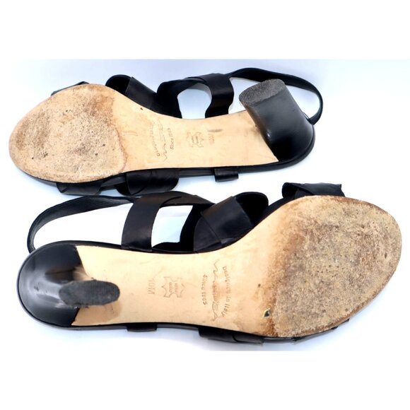 Via Spiga Black Leather Wedge Sandals 10M Italian Vintage Grunge Chic - Picture 4 of 5